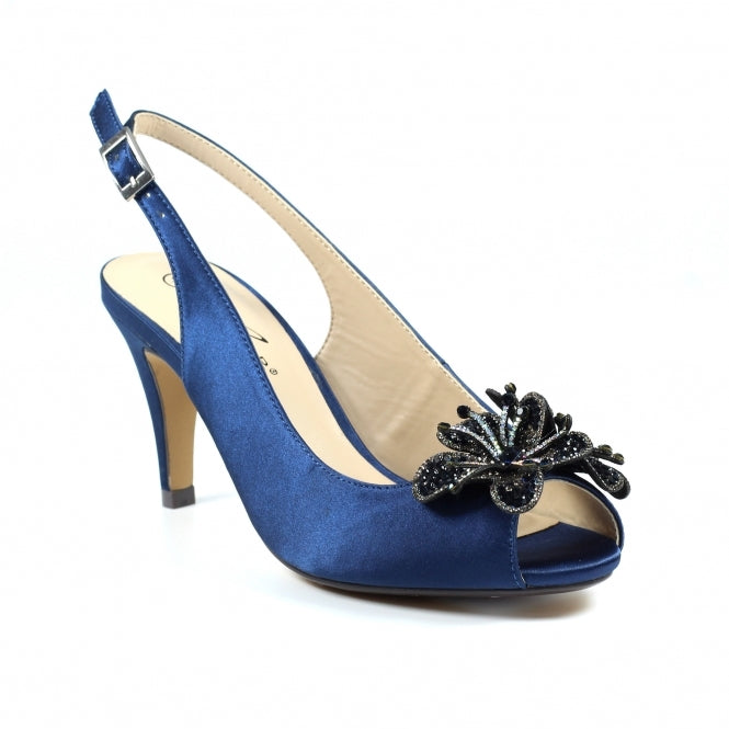Lunar Ankara NAVY Occasion Wear Peep Toe Slingback FLR039