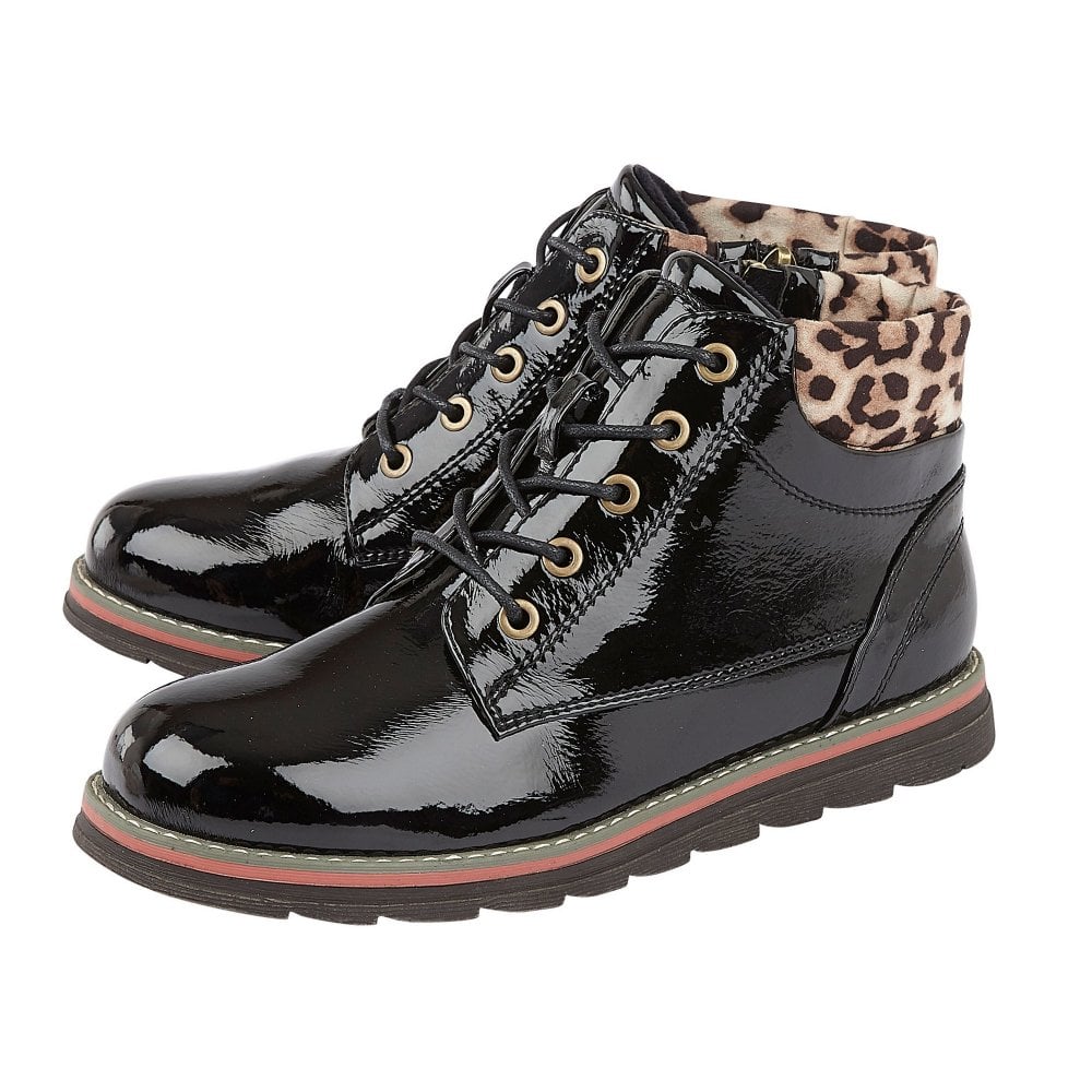 Lotus ankle boot Naomi Black Patent Lace-up with Zip