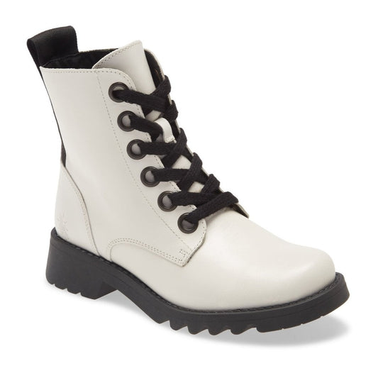 Fly London Ankle Boot Ragi WHITE Soft Leather Military Style Lace Boot