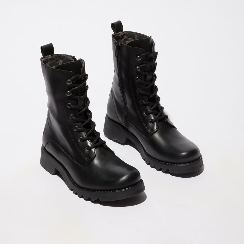 Fly London Ankle Boot Reid ALL BLACK with lace and zip