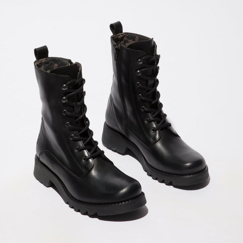 Fly London Ankle Boot Reid ALL BLACK with lace and zip