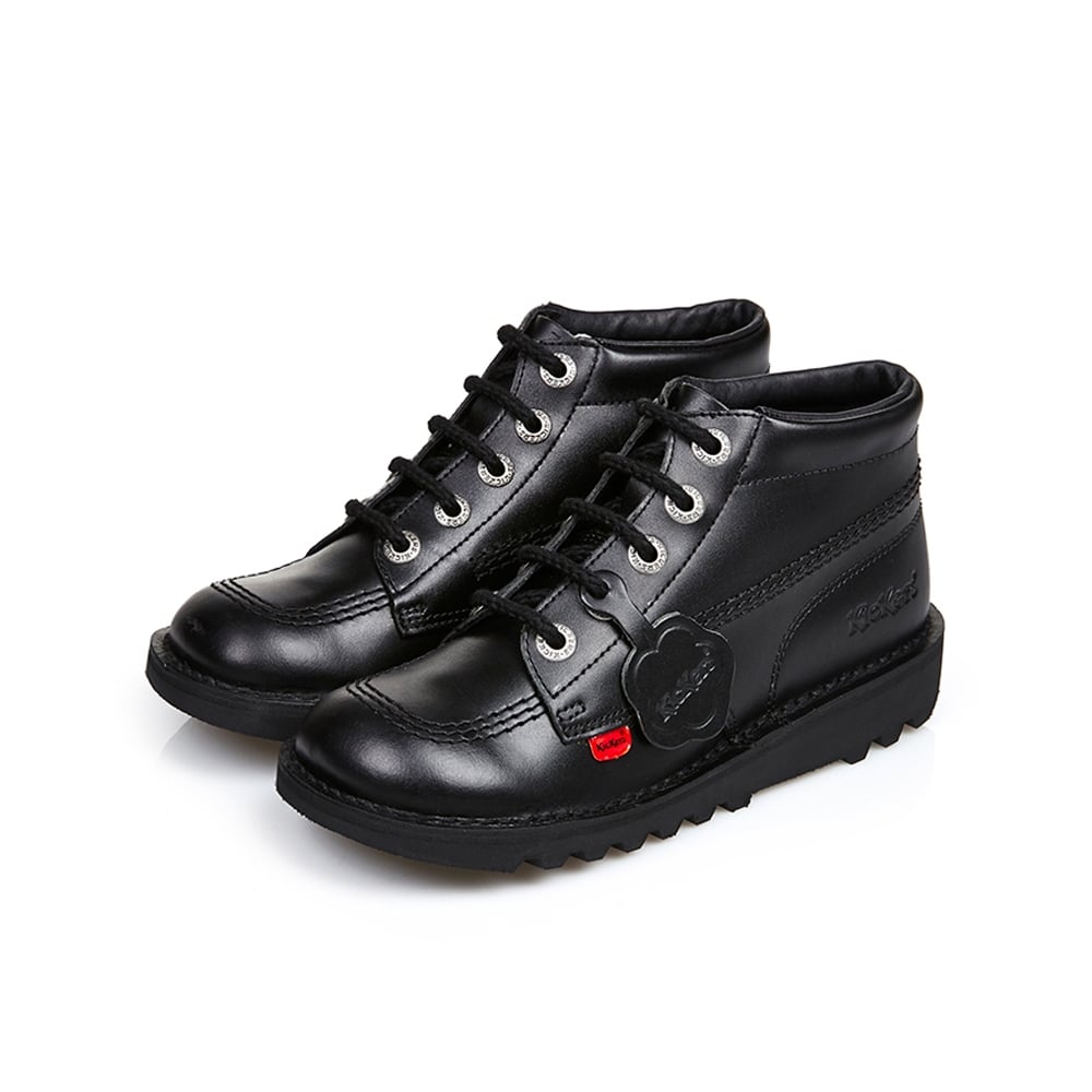 Kickers Kick Hi J/Y 31-39 Classic BLACK LEATHER Boot