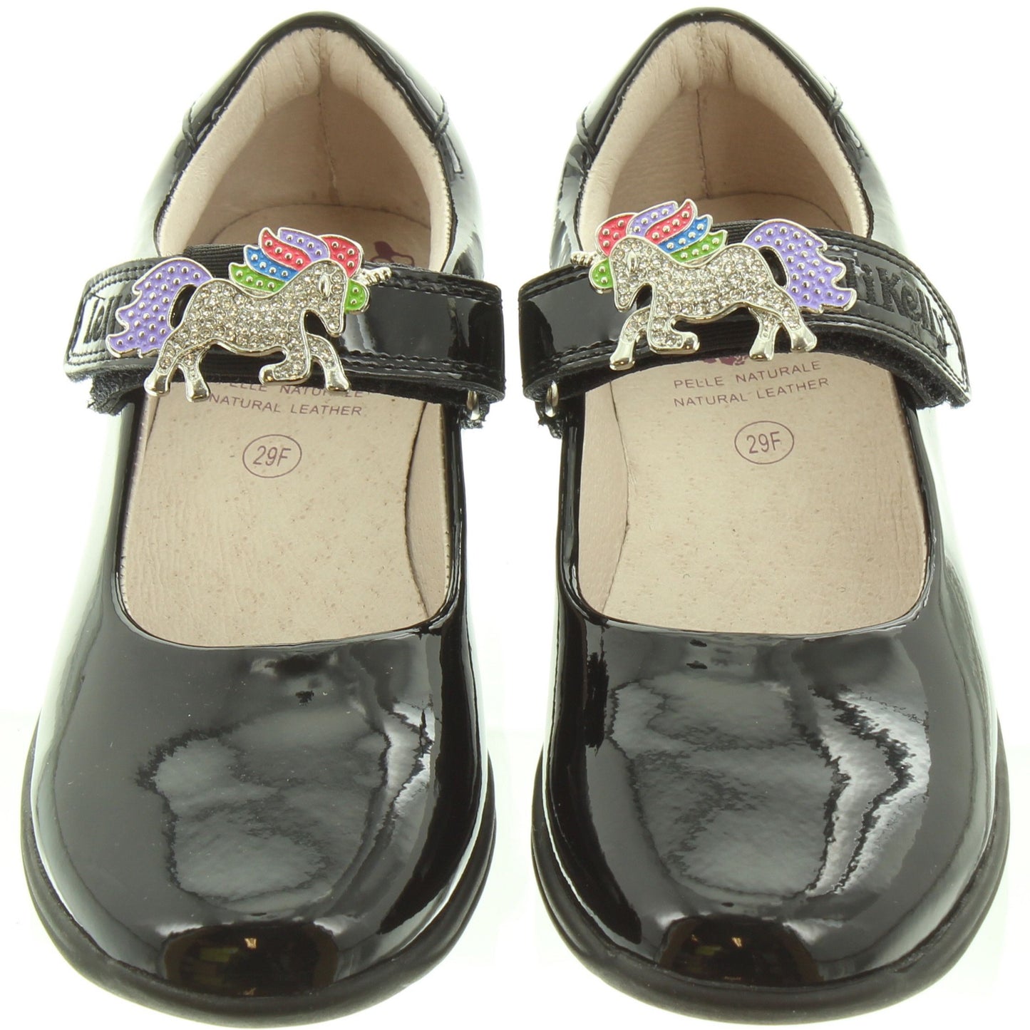 Lelli Kelly 8213 BLACK Patent Blossom 2 Unicorn Trim Bar Shoe F Fitting