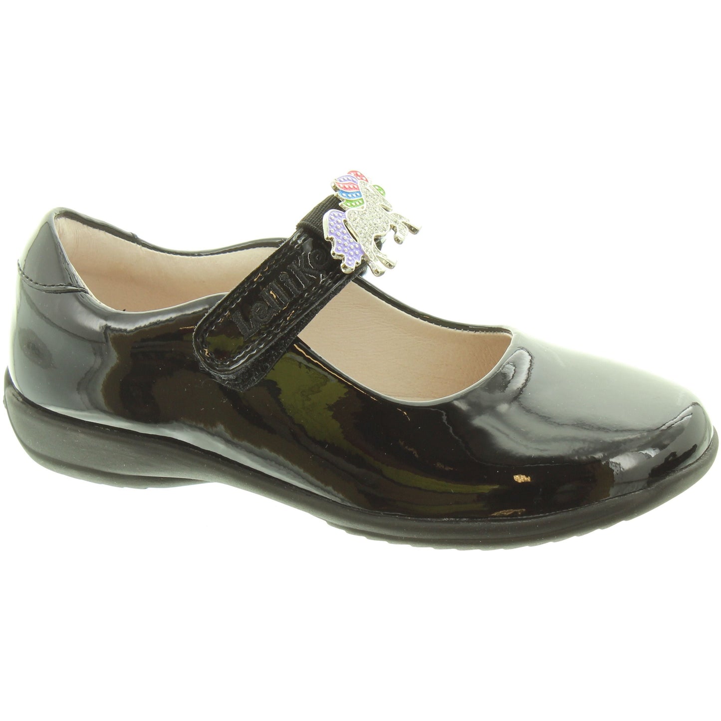 Lelli Kelly 8213 BLACK Patent Blossom 2 Unicorn Trim Bar Shoe F Fitting