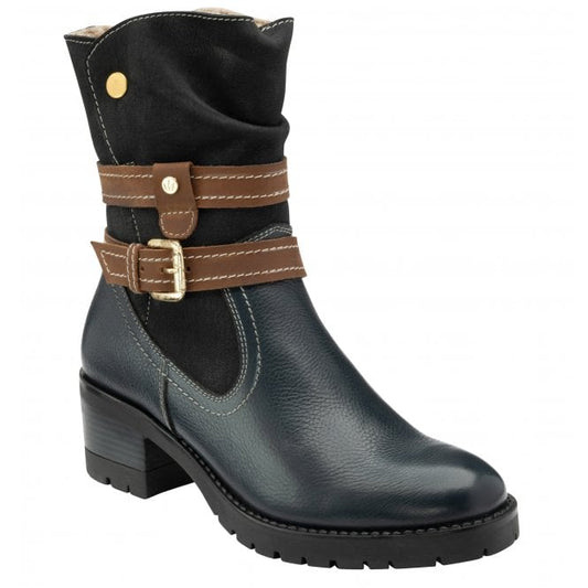 Lotus Mid Calf leather Boot with Zip Salsa NAVY