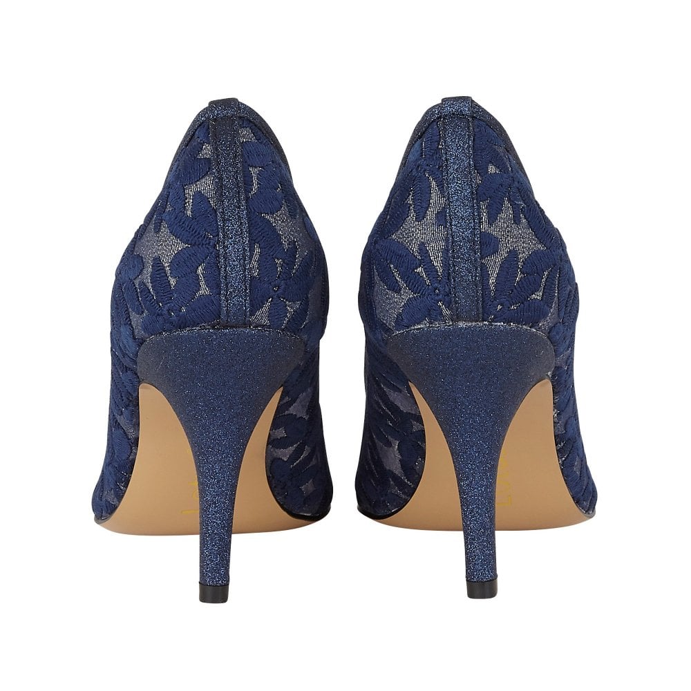 Lotus Briony NAVY floral mesh court shoes