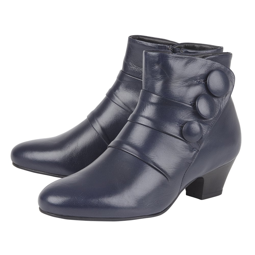 Lotus Ankle boot Prancer Navy Leather Pleated