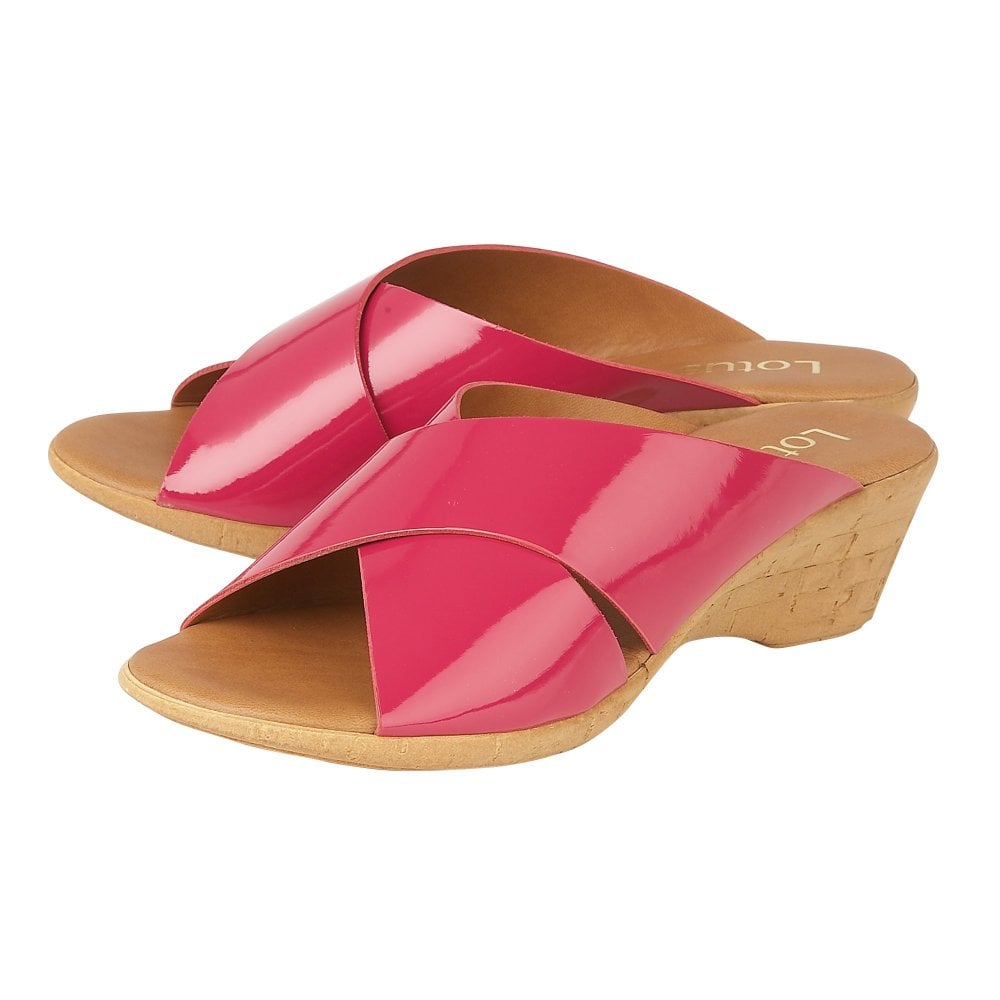 Lotus Pink Tonia Patent Mule Wedge Sandals