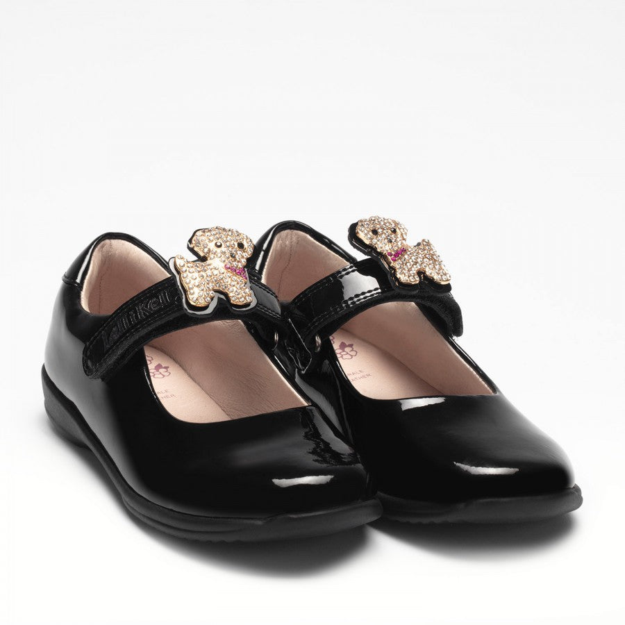 Lelli Kelly LK8217 BLACK Patent Poppy Puppy trim Bar Shoe