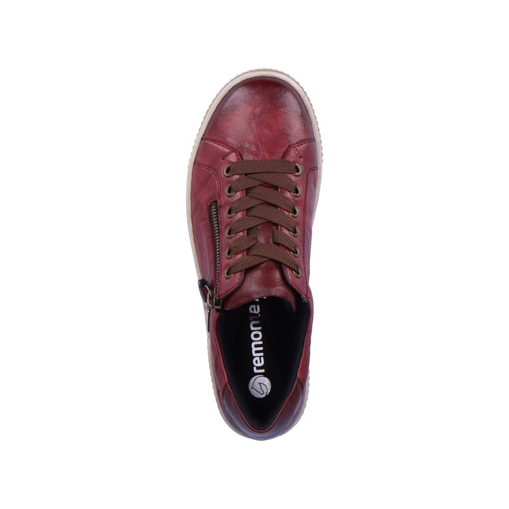 Remonte Shoe RED D0700-35 Red Leather Trainer with Zip