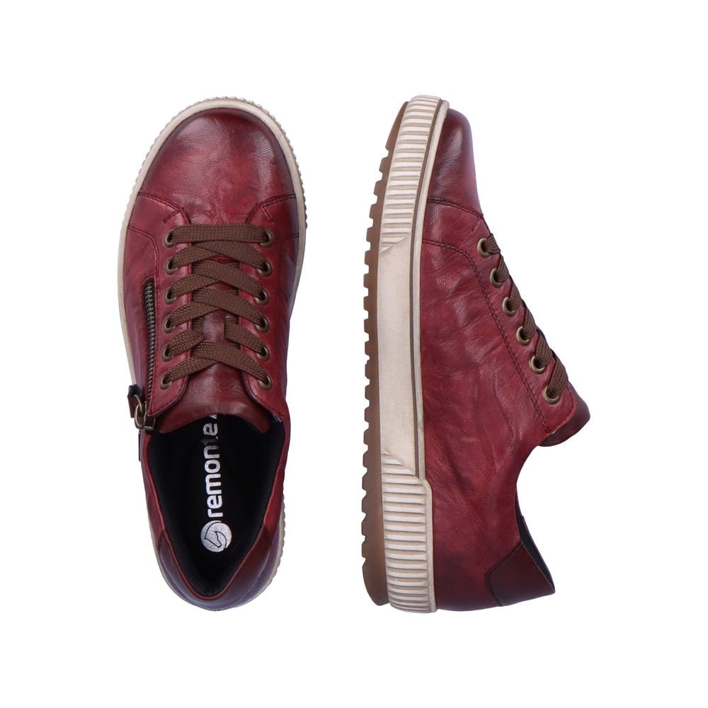 Remonte Shoe RED D0700-35 Red Leather Trainer with Zip