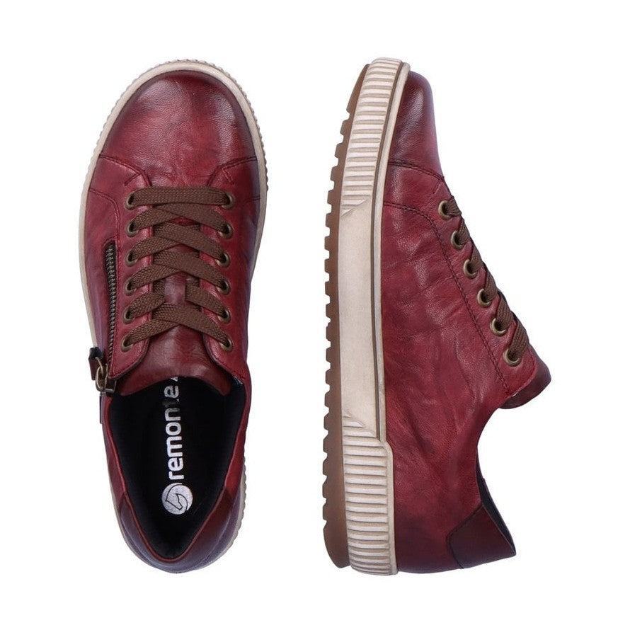 Remonte Shoe RED D0700-35 Red Leather Trainer with Zip