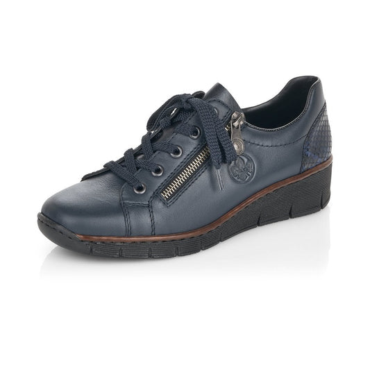 Rieker SHOE NAVY Wedged Leather Lace up Shoe with Zip 53702-14
