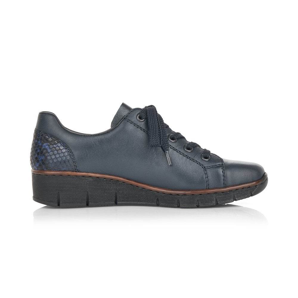 Rieker SHOE NAVY Wedged Leather Lace up Shoe with Zip 53702-14