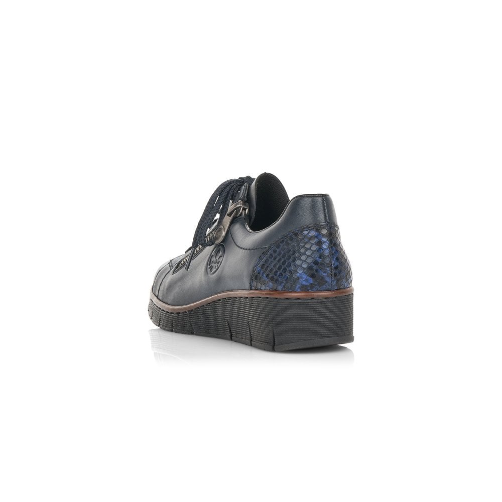 Rieker SHOE NAVY Wedged Leather Lace up Shoe with Zip 53702-14