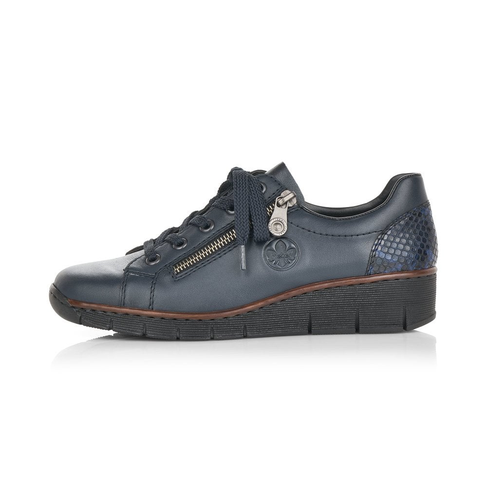 Rieker SHOE NAVY Wedged Leather Lace up Shoe with Zip 53702-14