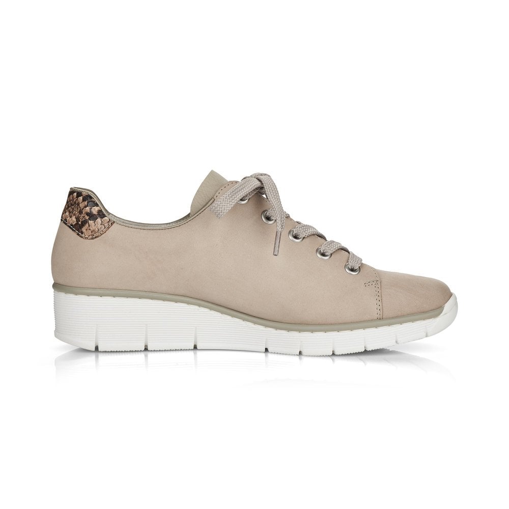 Rieker Trainer Style Casual Shoe with Lace and Zip 53711-60 BEIGE