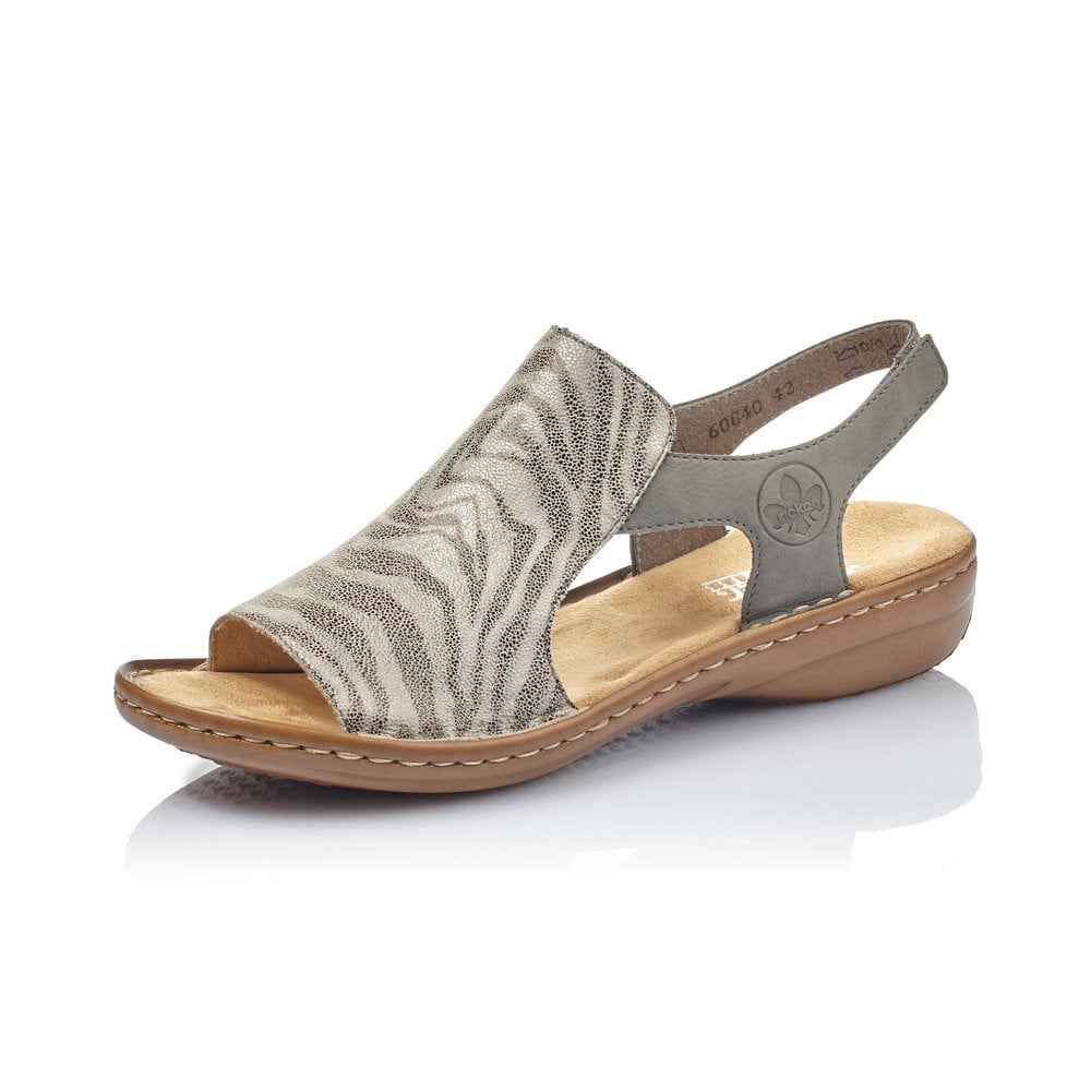 RIEKER with sling back touch strap grey animal – A.G. Meek