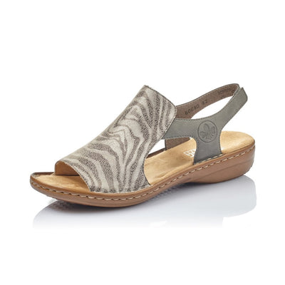 RIEKER sandal with sling back touch fastening strap grey animal print 60840-42