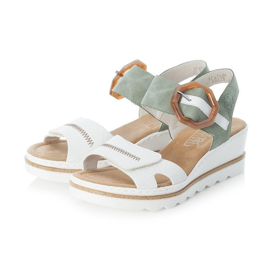 Rieker Wedge Sandal 67476-81 WHITE/Green
