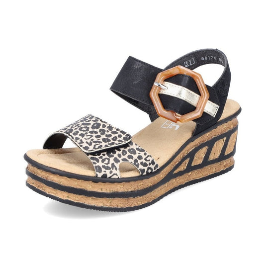 Rieker Wedge Sandal BLACK MULTI 68176-00