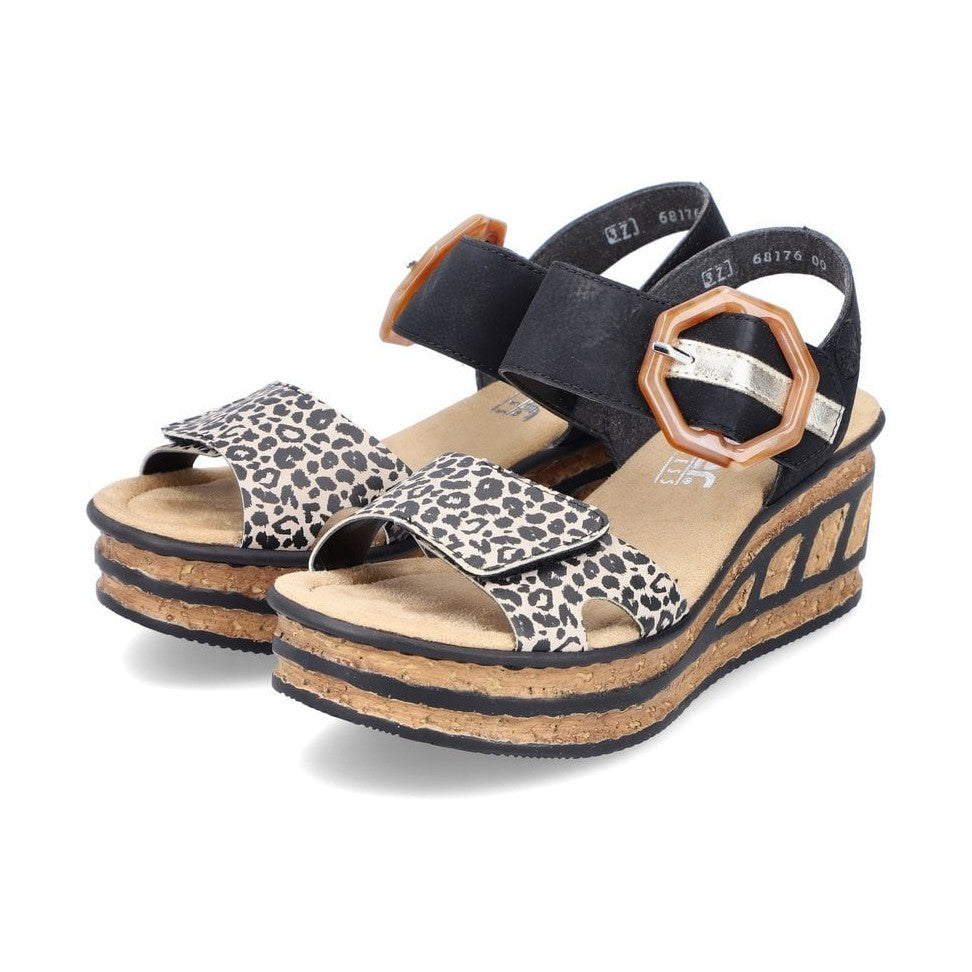 Rieker Wedge Sandal BLACK MULTI 68176-00