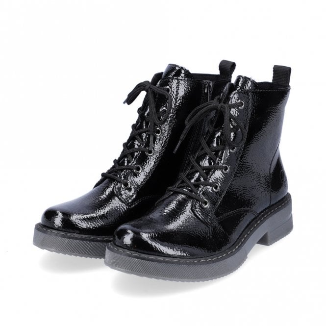 Rieker Ankle Boot 72010-00 BLACK PAT Lace up Boot