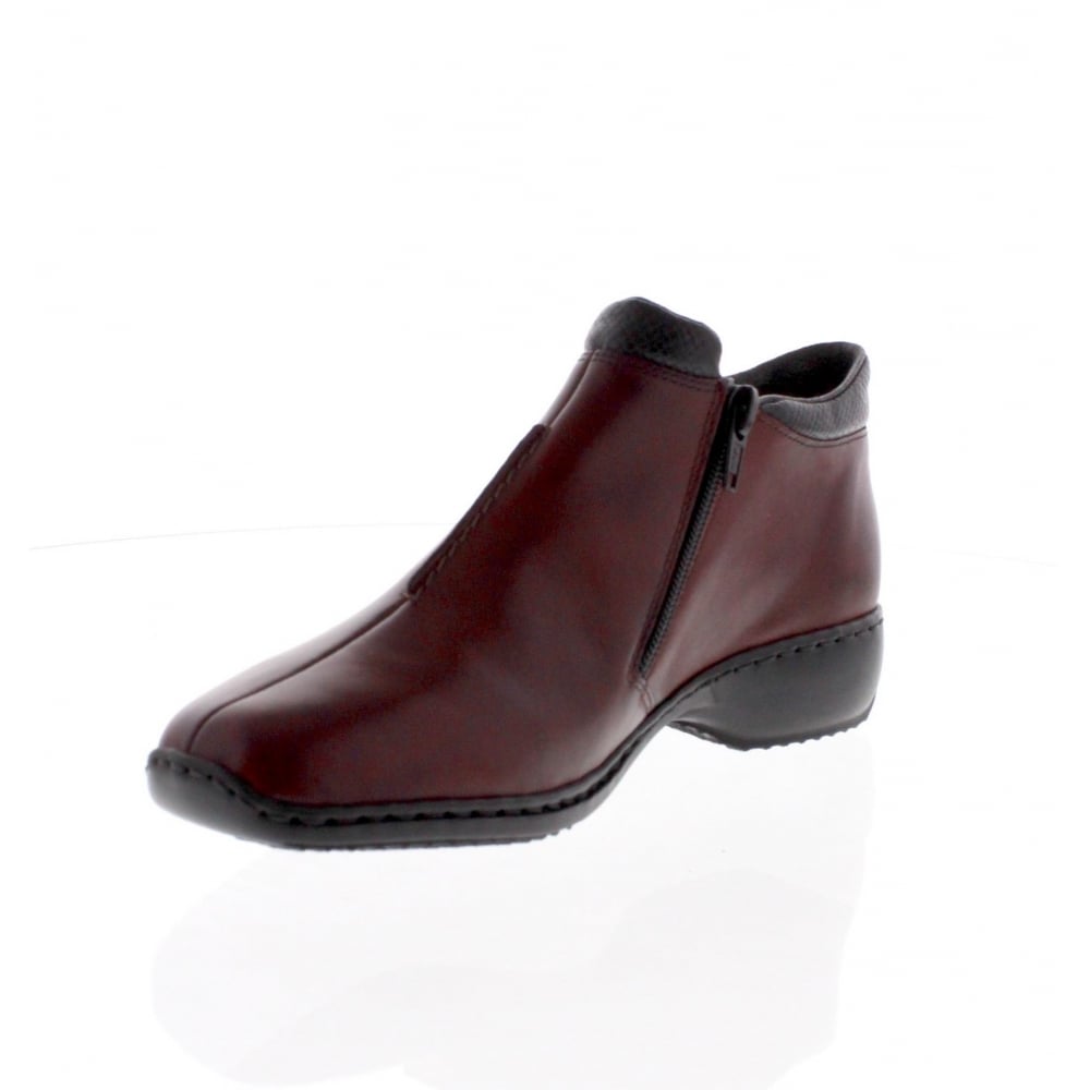 RIEKER L3882-35 LADIES RED COMBINATION ZIP ANKLE BOOTS