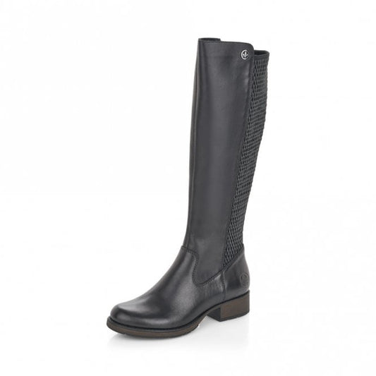 Rieker Long Leather Riding Boot with zip Z9591-00 BLACK