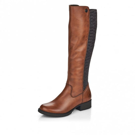 Rieker Long Leather Riding Boot with zip Z9591-22 BROWN