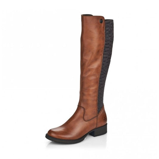 Rieker Long Leather Riding Boot with zip Z9591-22 BROWN