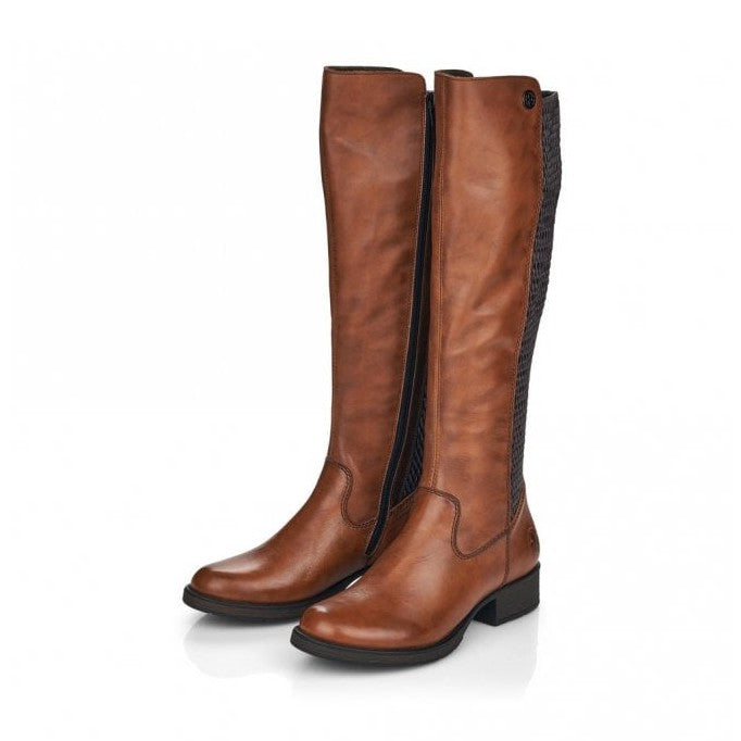 Rieker Long Leather Riding Boot with zip Z9591-22 BROWN