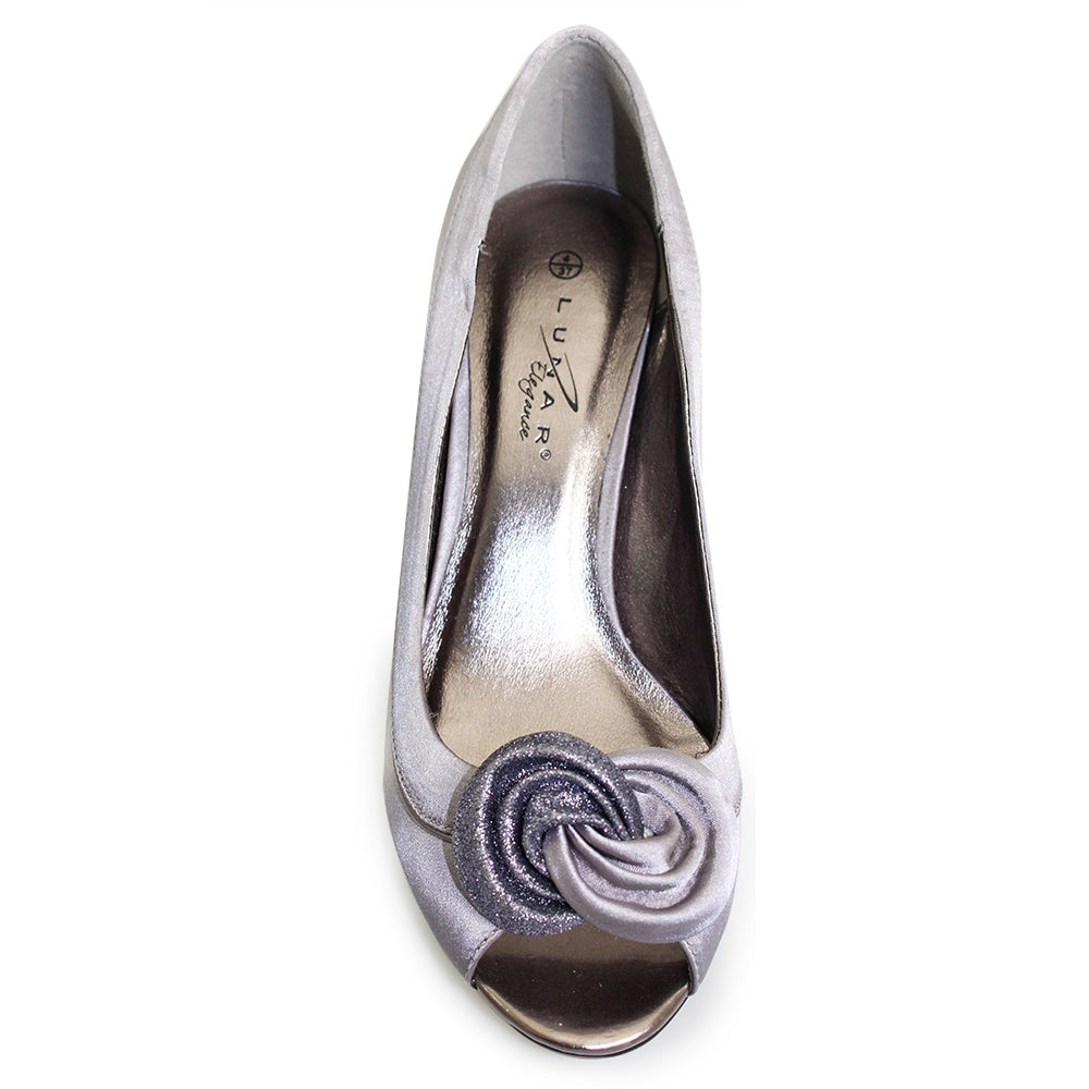 Lunar Ripley Occasion Shoe Grey Satin MATCHING BAG AVAILABLE