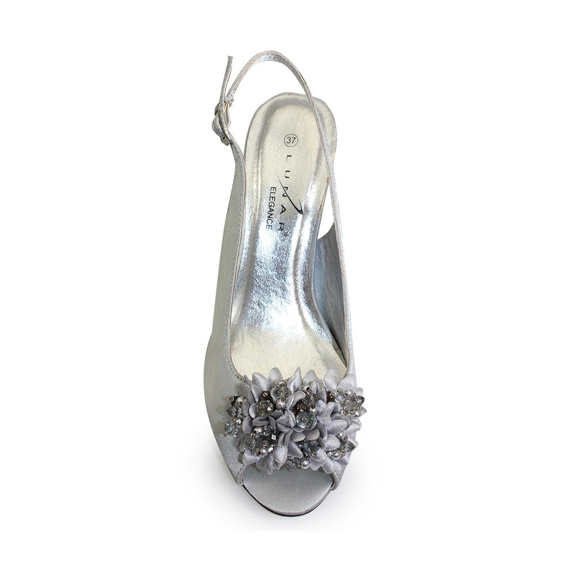 Lunar Sabrina Occasion Shoe Silver Grey Satin Slingback FLR081 MATCHING BAG AVAILABLE