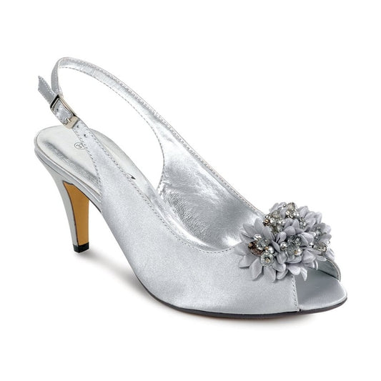 Lunar Sabrina Occasion Shoe Silver Grey Satin Slingback FLR081 MATCHING BAG AVAILABLE