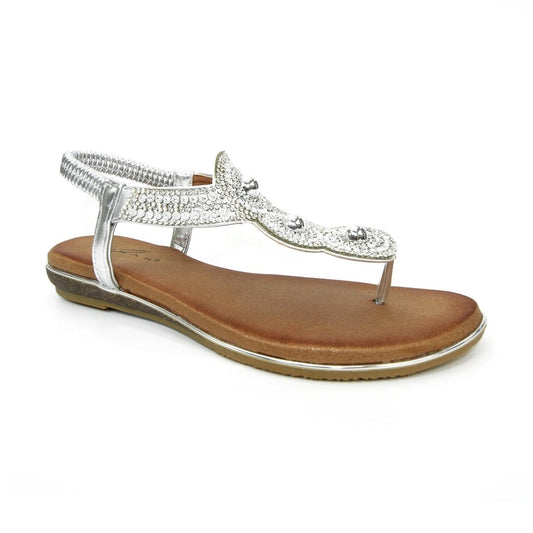 Lunar Sandal Silvia SILVER JLH203 Metalic Rhinestone Sandal