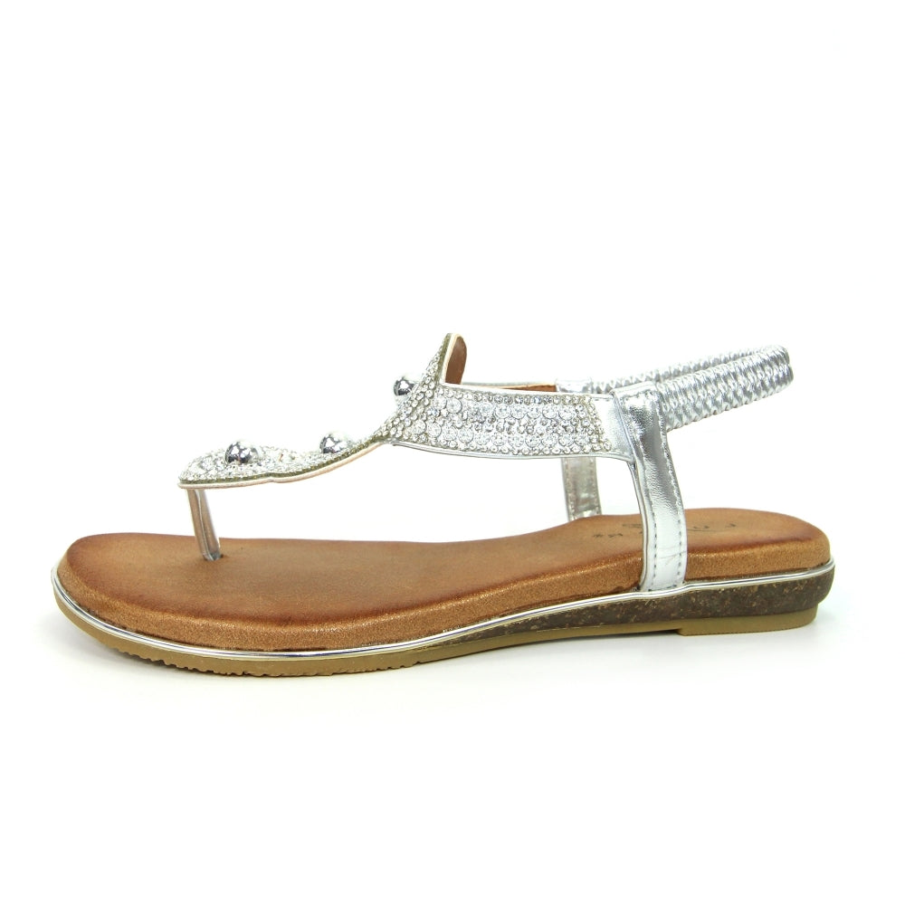 Lunar Silvia SILVER JLH203 Metalic Rhinestone Sandal