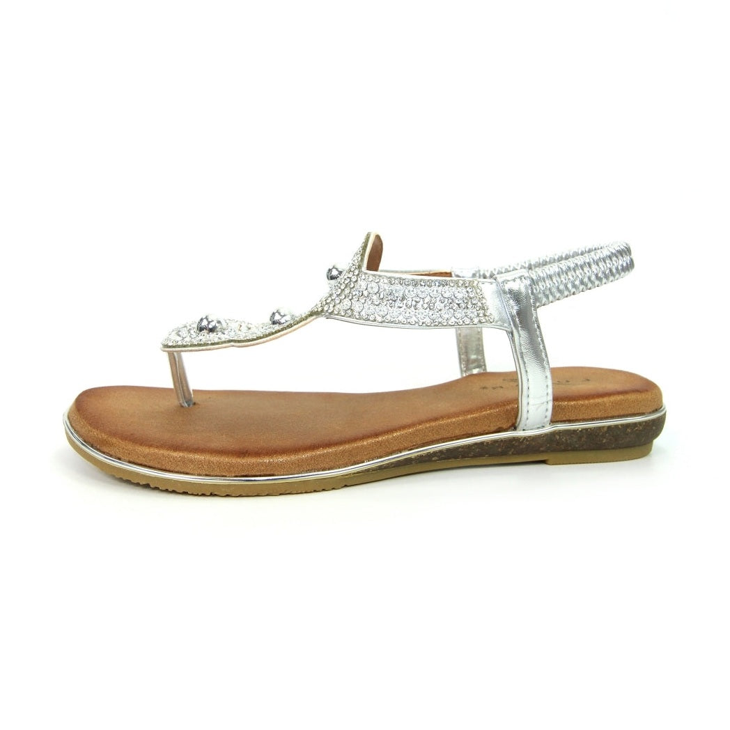 Lunar Sandal Silvia SILVER JLH203 Metalic Rhinestone Sandal