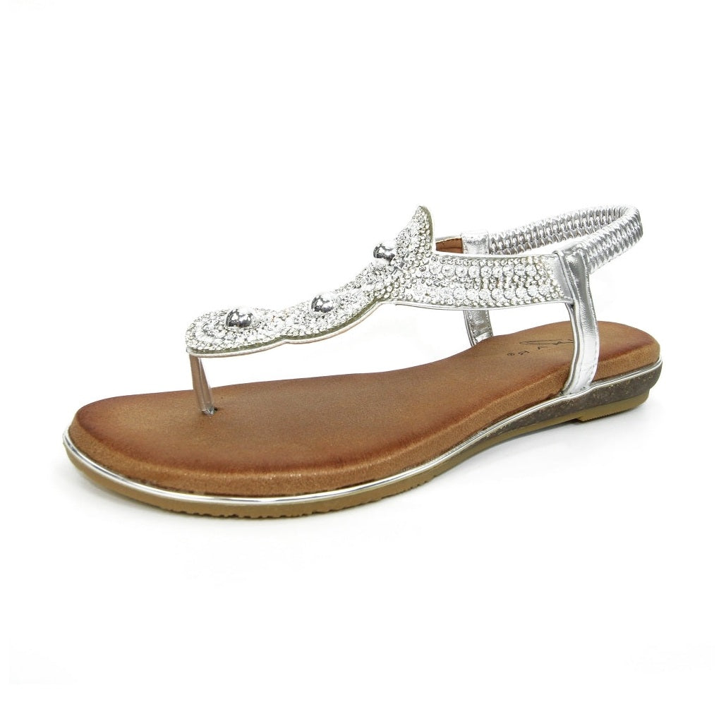 Lunar Sandal Silvia SILVER JLH203 Metalic Rhinestone Sandal