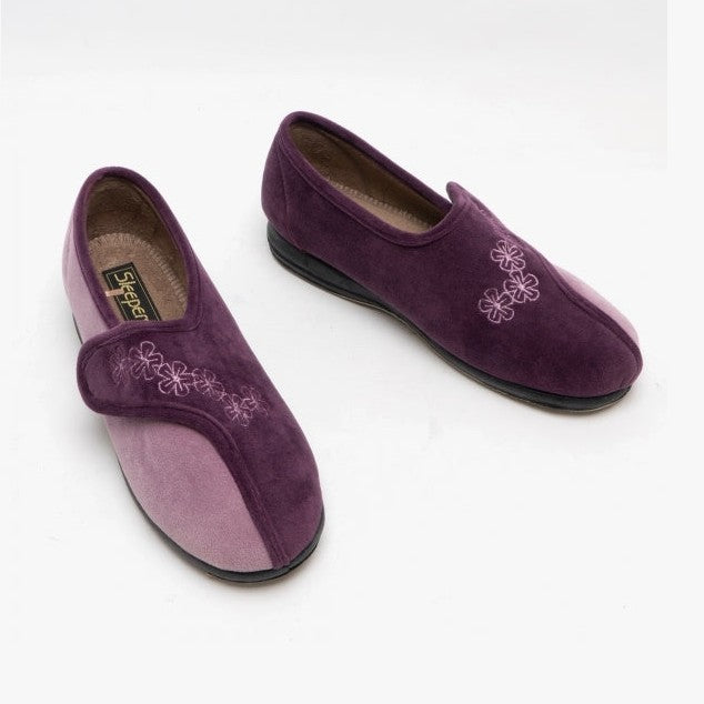 SLEEPERS Gemma Purple Wide Fitting Touch Fastening Slipper