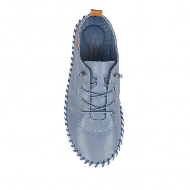 Lunar Plimsoll St Ives BLUE FLE030MB Soft Leather elasticated lace