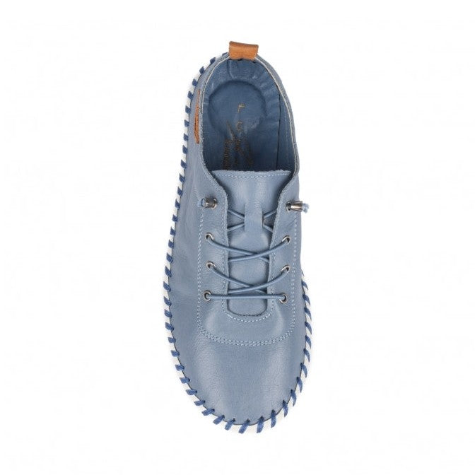 Lunar Plimsoll St Ives BLUE FLE030MB Soft Leather elasticated lace