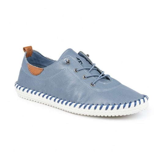 Lunar Plimsoll St Ives BLUE FLE030MB Soft Leather elasticated lace