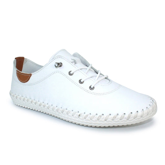 Lunar Plimsoll St Ives WHITE FLE030BL soft leather with Elasticated Lace