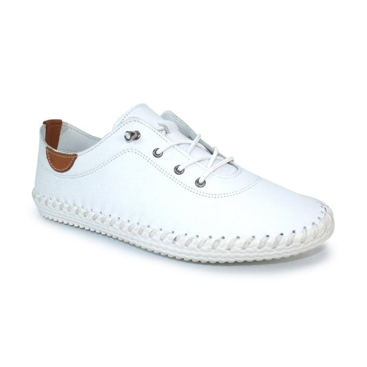 Lunar Plimsoll St Ives WHITE FLE030BL soft leather with Elasticated Lace