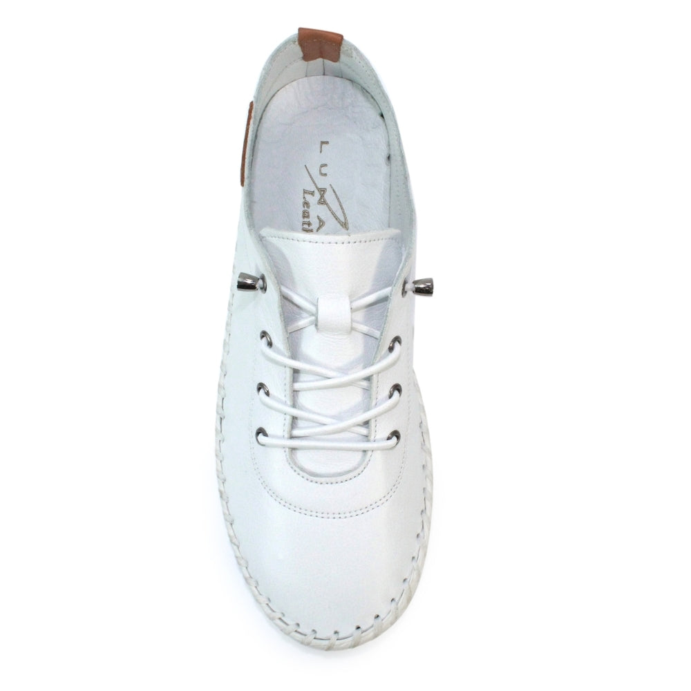 Lunar Plimsoll St Ives WHITE FLE030BL soft leather with Elasticated Lace