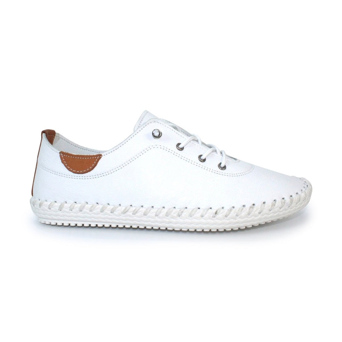 Lunar Plimsoll St Ives WHITE FLE030BL soft leather with Elasticated Lace