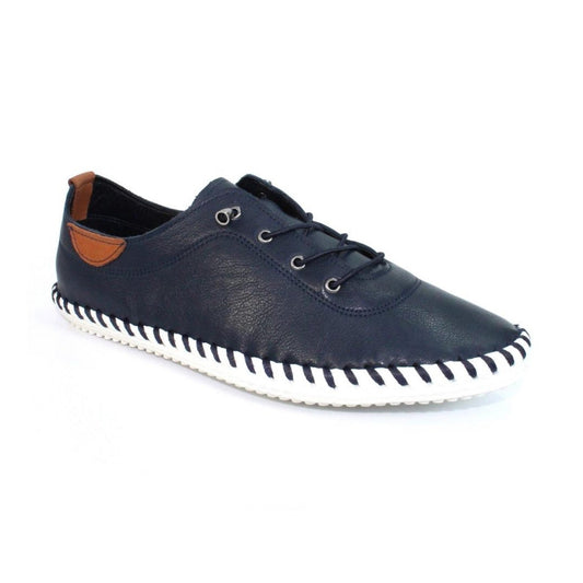 Lunar Plimsoll St Ives Navy FLE030BL Soft Leather elasticated lace