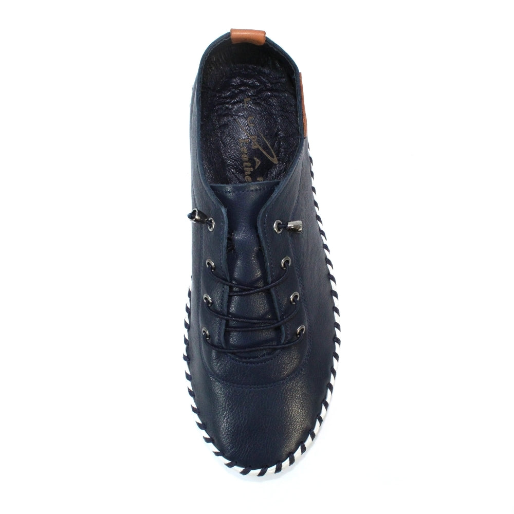 Lunar Plimsoll St Ives Navy FLE030BL Soft Leather elasticated lace