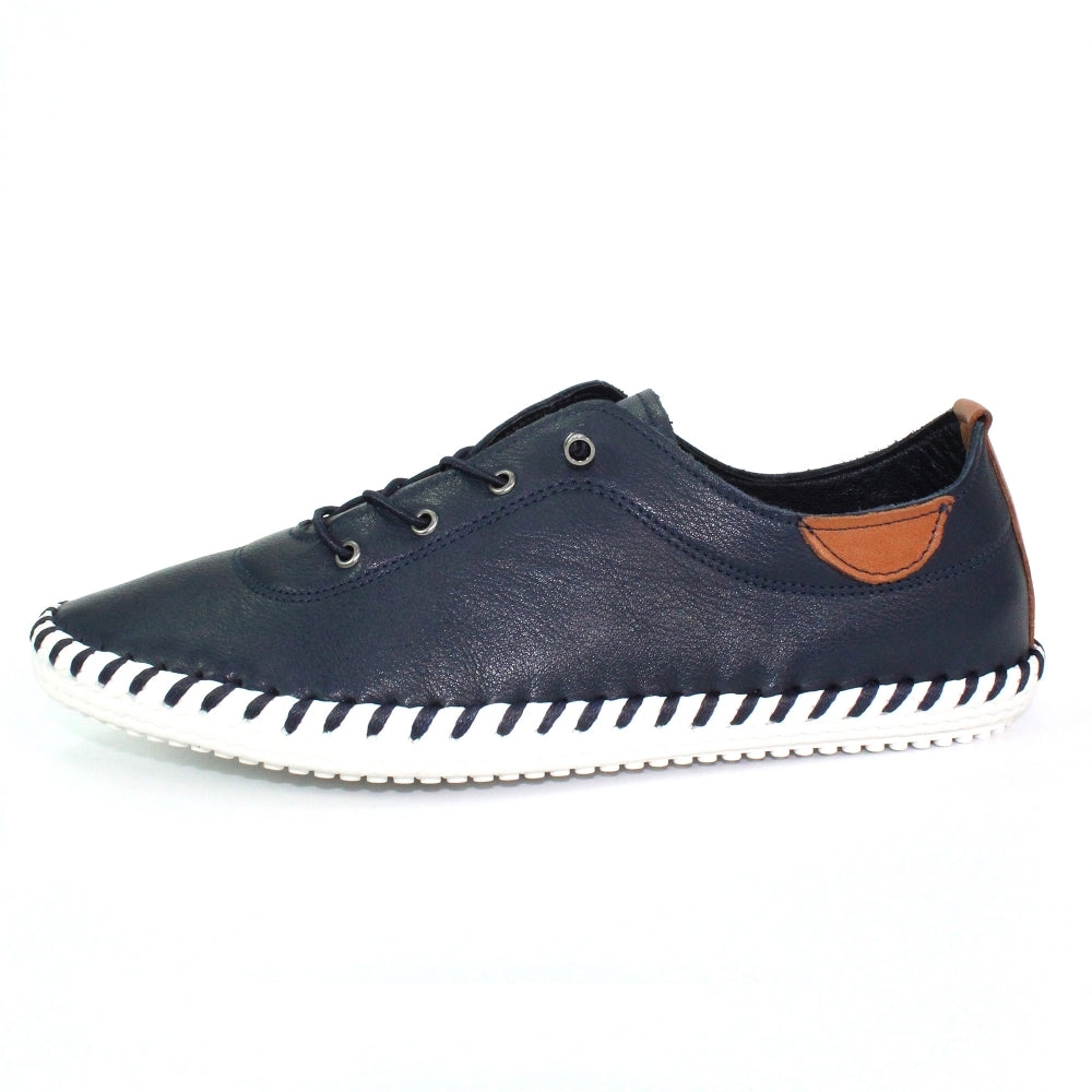 Lunar Plimsoll St Ives Navy FLE030BL Soft Leather elasticated lace